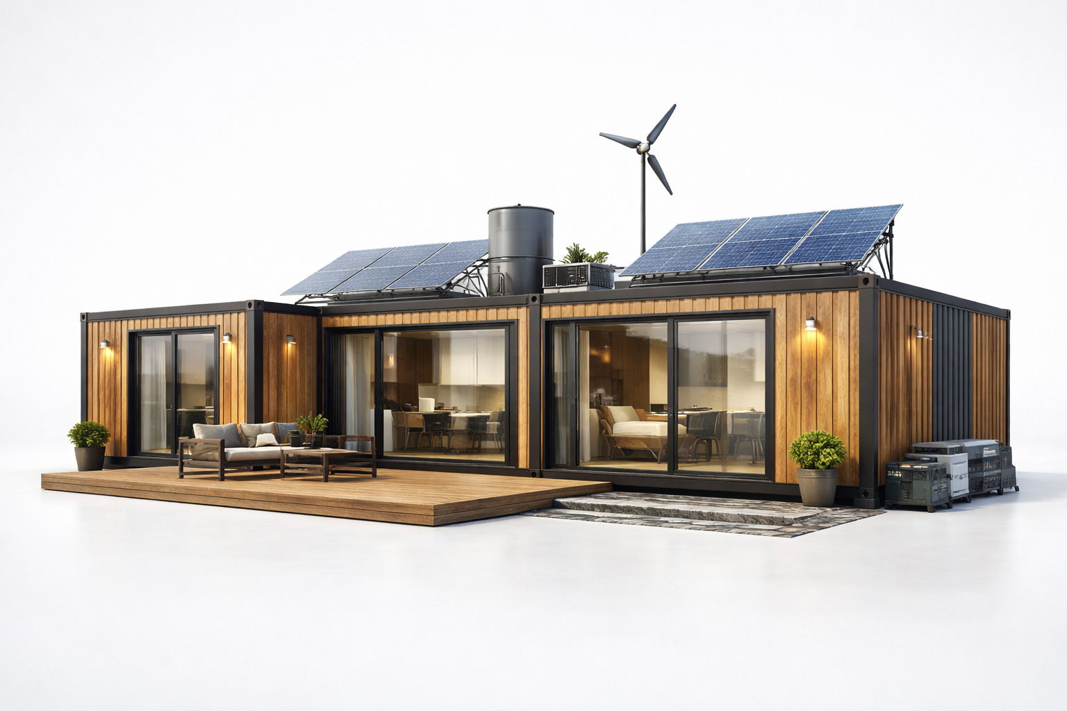 Container off-grid avec panneaux solaires